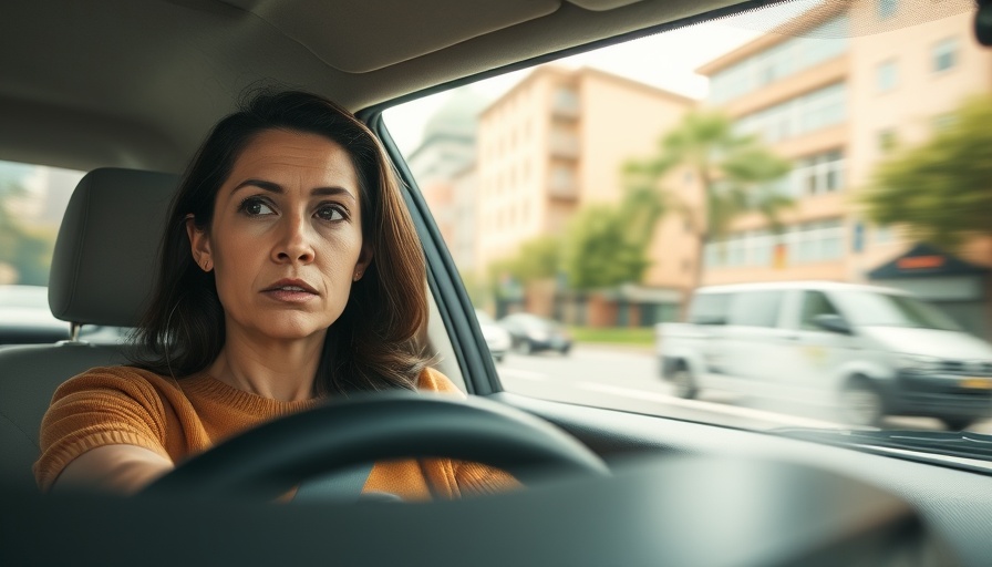Concerned driver in Spain, urban street view.