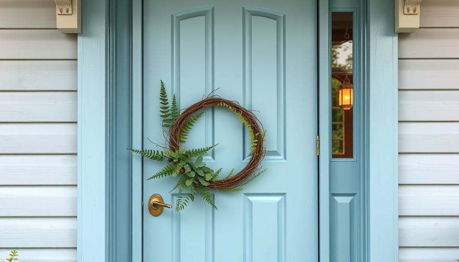Early fall decorating idea: rustic door with natural wreath.