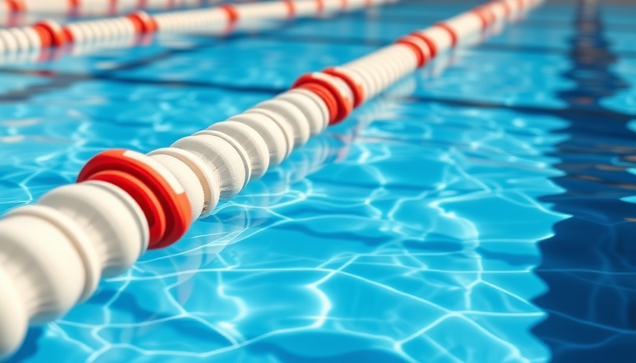Swimming pool lane dividers with red and white floats.