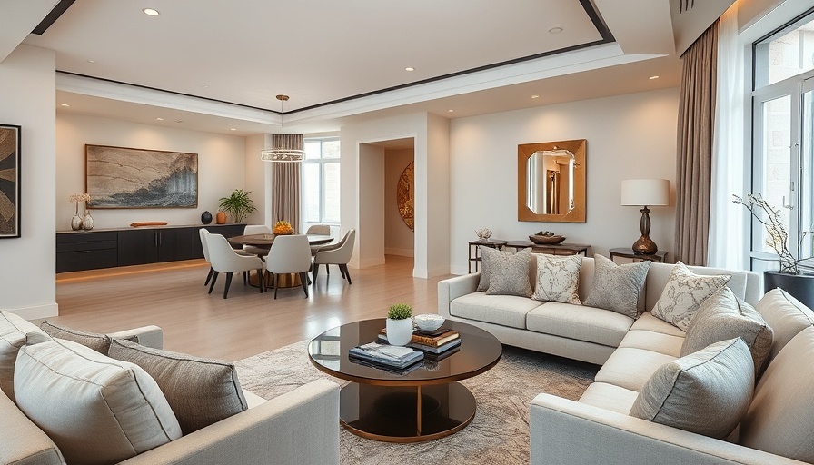Elegant living room dining room combo with plush seating and decor.