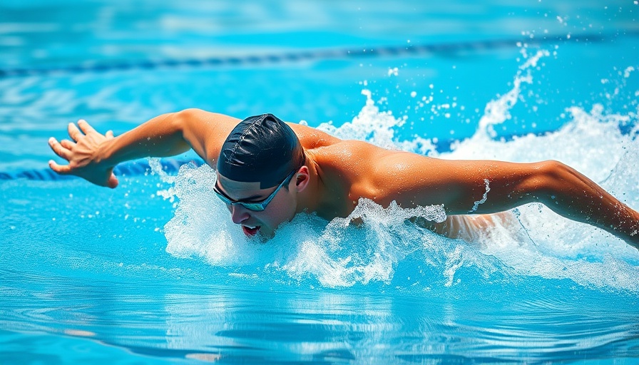 Athletic swimmer demonstrating powerful stroke in a clear blue pool, stroke analysis coaching membership.