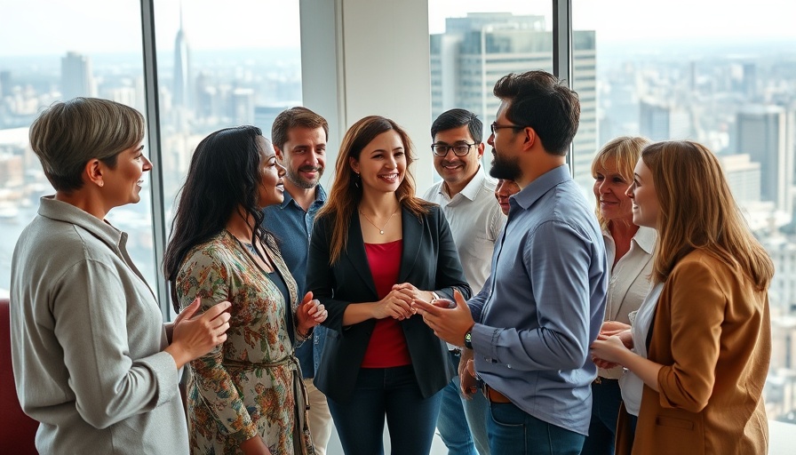 Diverse group building connections abroad in modern office