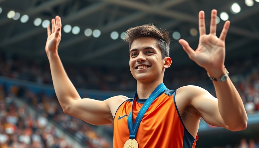 Young athlete with medal celebrates age-group records.