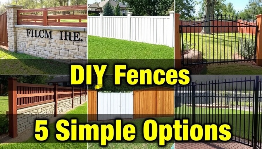 DIY Fences: 5 simple options collage with stone and metal styles.
