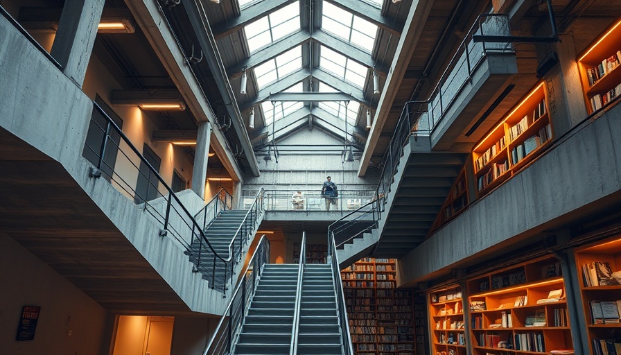 Modern interior with concrete staircases in a Concrete Jungle House.
