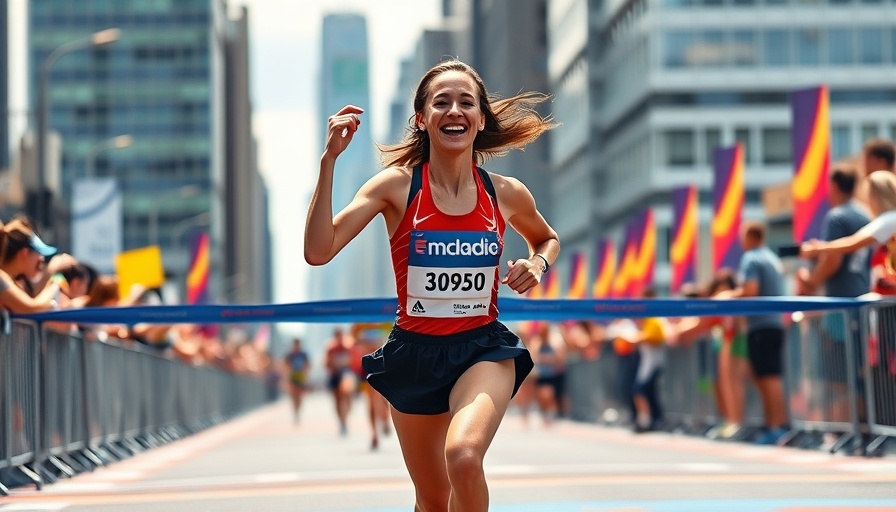 Sydney Marathon Record 2025 winner celebrating triumphantly at finish line.