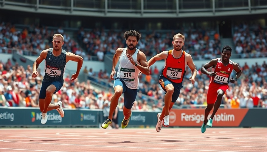100 meter dash favorites racing in a vibrant stadium setting.