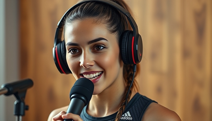 Confident female athlete speaking in a studio setup for Discus Champion Lagi Tausaga.