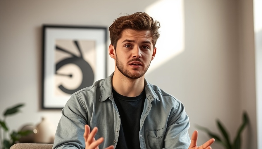 Young man discussing the pros and cons of moving to Australia indoors.
