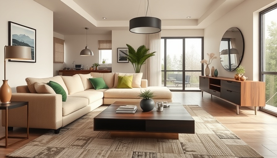 Cozy home decor in modern living room with stylish furniture and plants.
