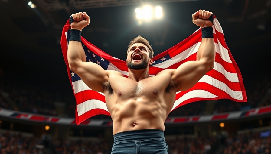 Earning Your Place in Sports: Triumphant wrestler with flag celebrating victory.