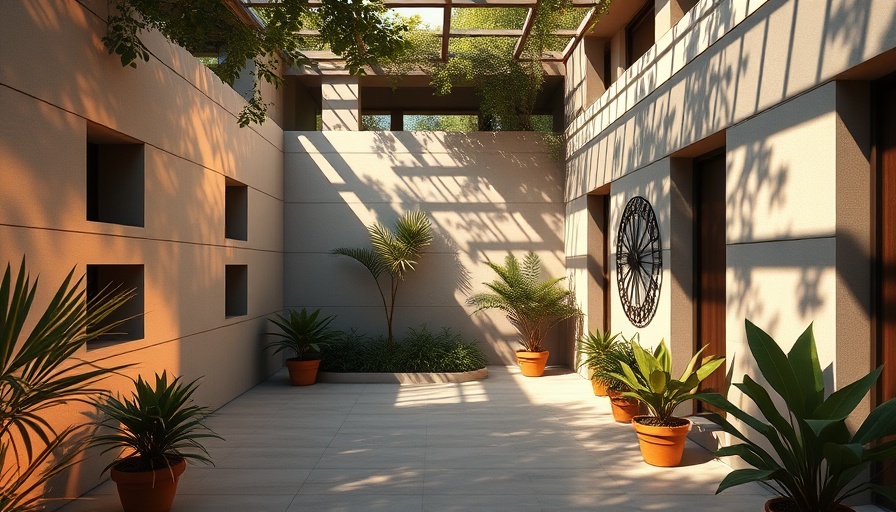 Cross-ventilated courtyard with vent blocks and plants.