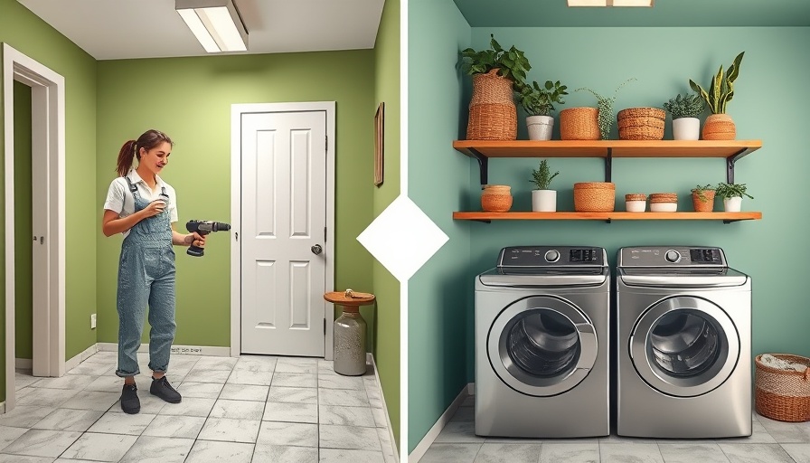 Easy small laundry room makeover showing before and after transformation.