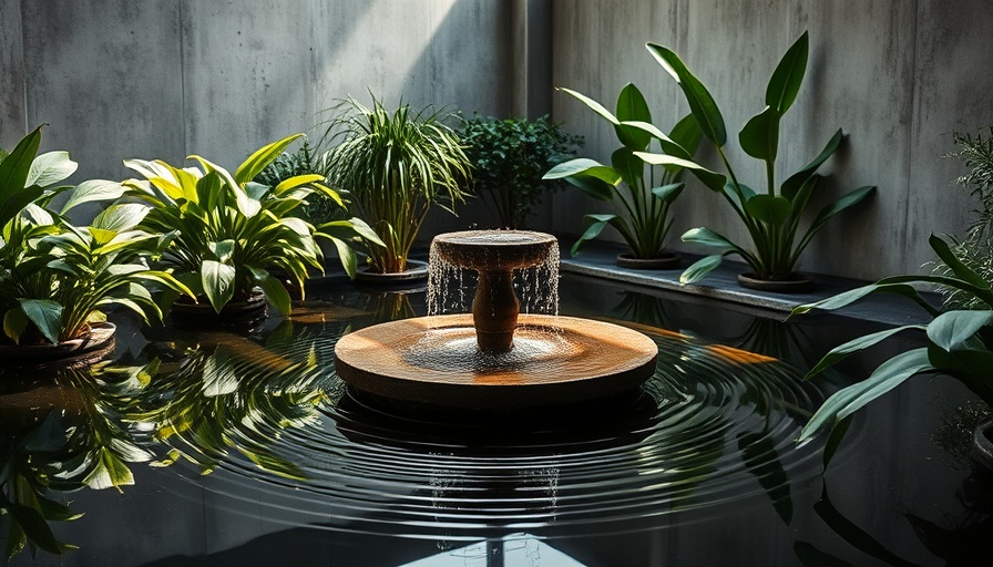 Indoor water feature creating a cooling effect with plants.