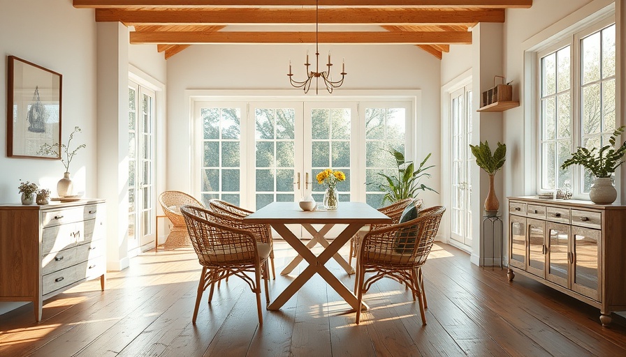 Modern dining area with large windows for heatwave solutions.