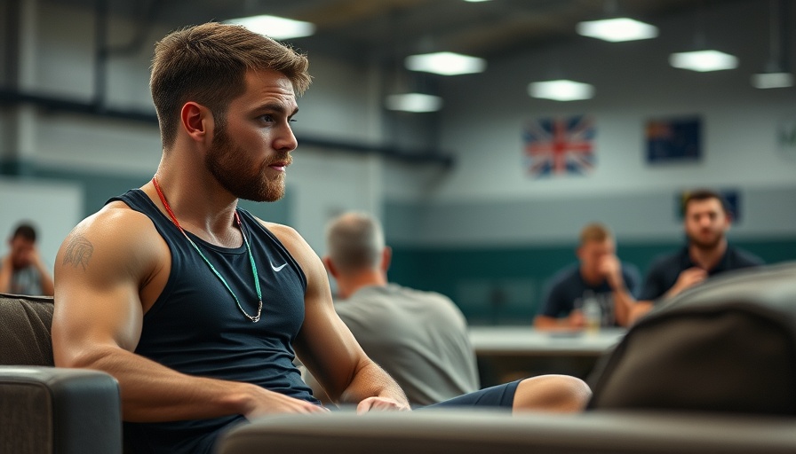 Team USA wrestlers, focused male athlete relaxing indoors