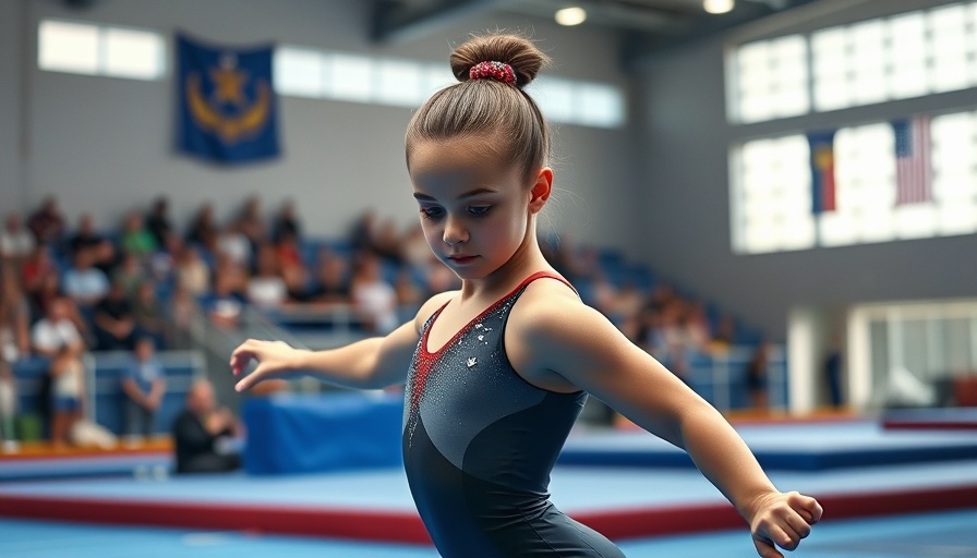Senior B floor exercise gymnast in action.