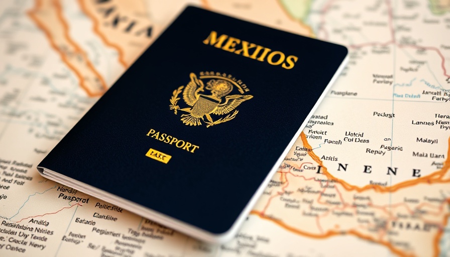 Passports on Mexico map, symbolizing gaining residency.