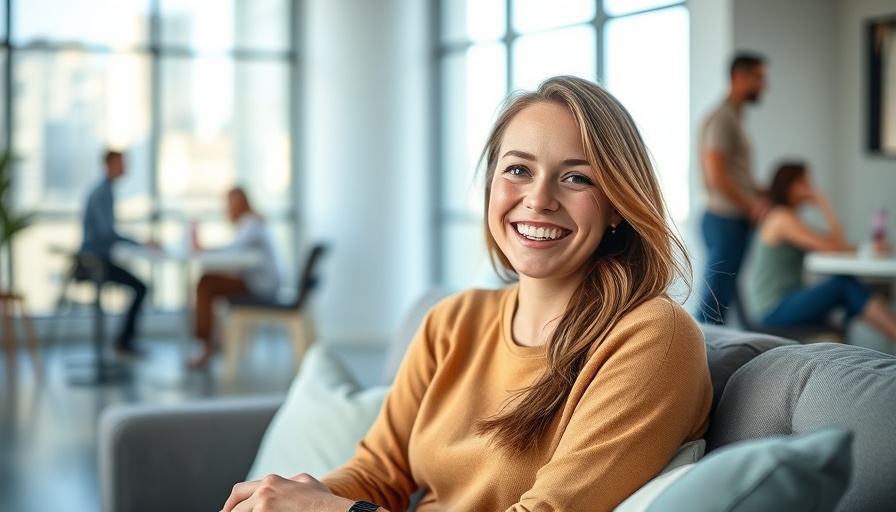 Team USA Dynamics: Cheerful woman on sofa in bright modern room