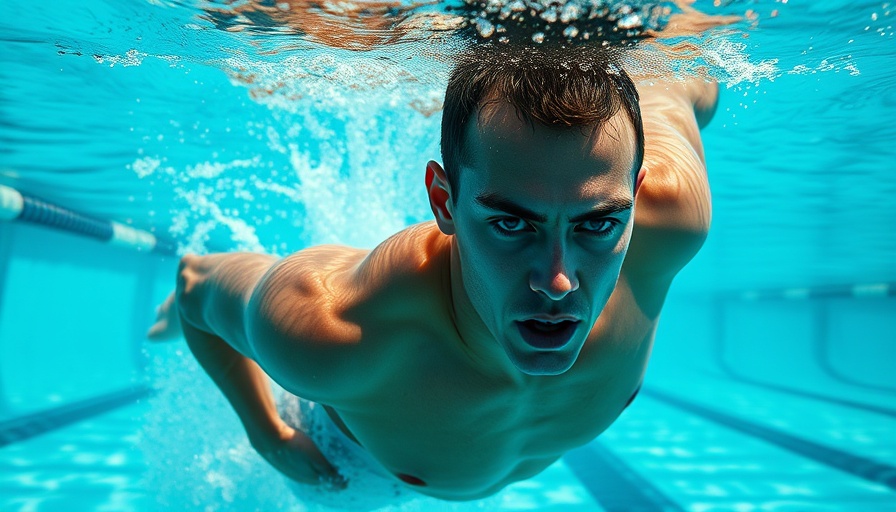 Swimmer demonstrating hip rotation in athletic performance underwater.