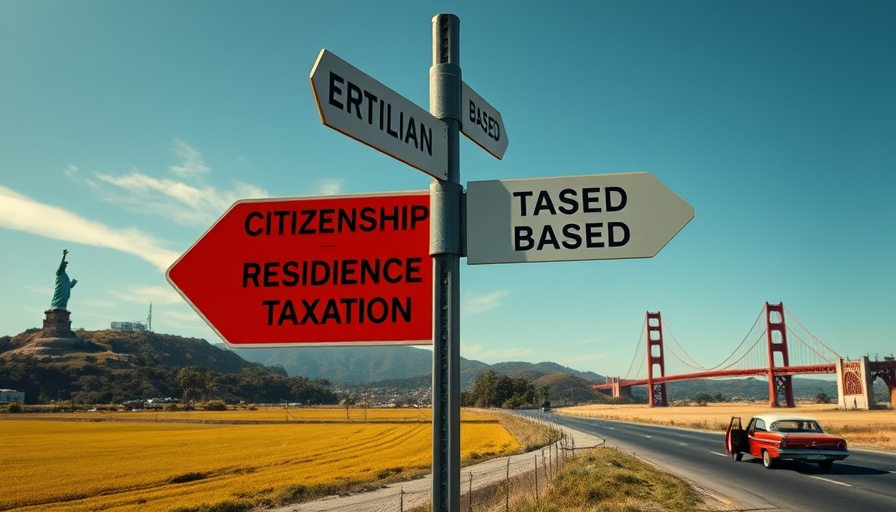 Signs for Residence-Based Taxation in front of American landmarks.