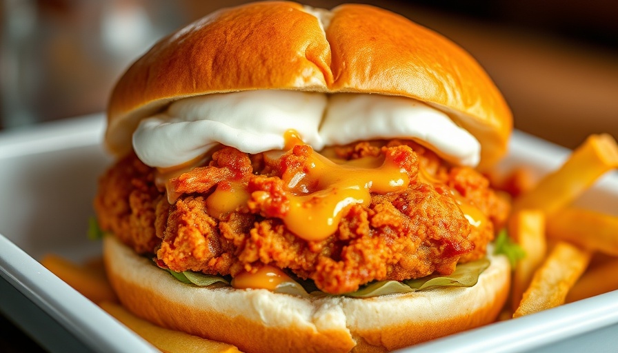 Spicy Chicken Ice Cream Burger in white tray.