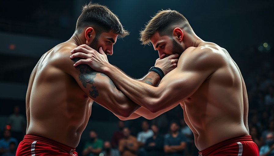 Wrestlers practicing grappling at World Wrestling Championships.