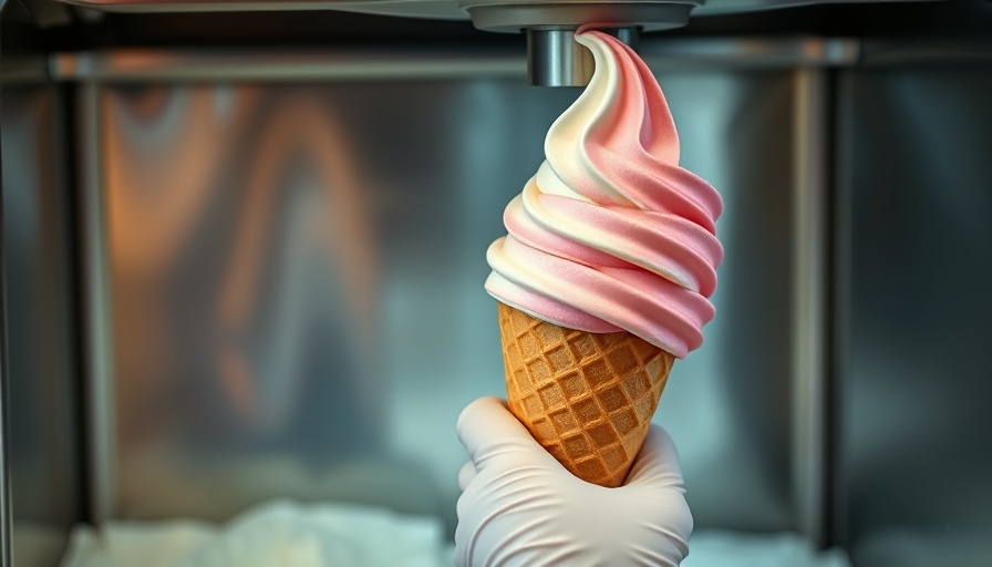 QR 1 Ice Cream in Qatar: Soft-serve cone dispensing from machine.