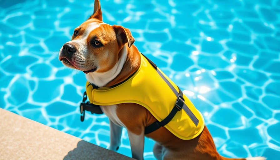 Brown dog with life vest at poolside - Keep Your Dog Safe Around Swimming Pool