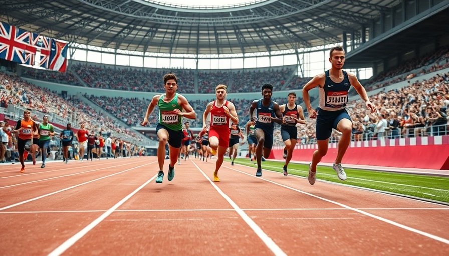 Track athletes nearing finish line during intense race.