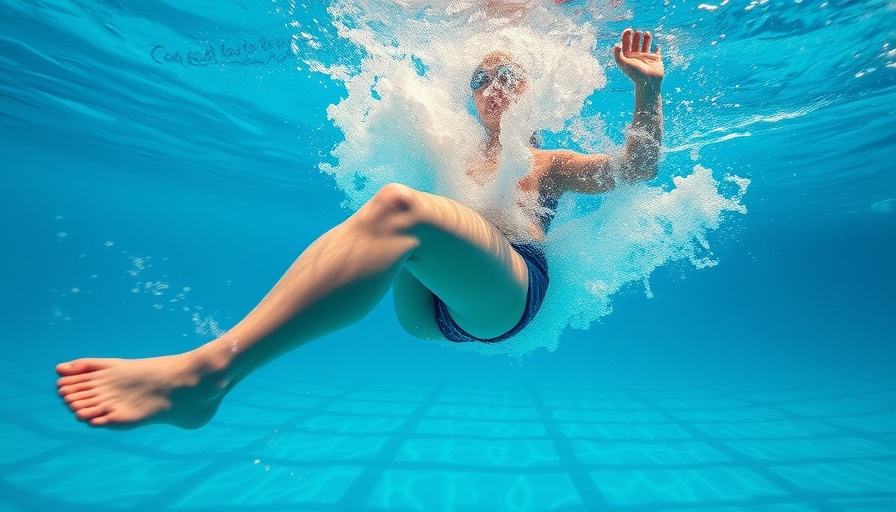 Swimmer demonstrating a 4-beat kick in a pool, underwater view.