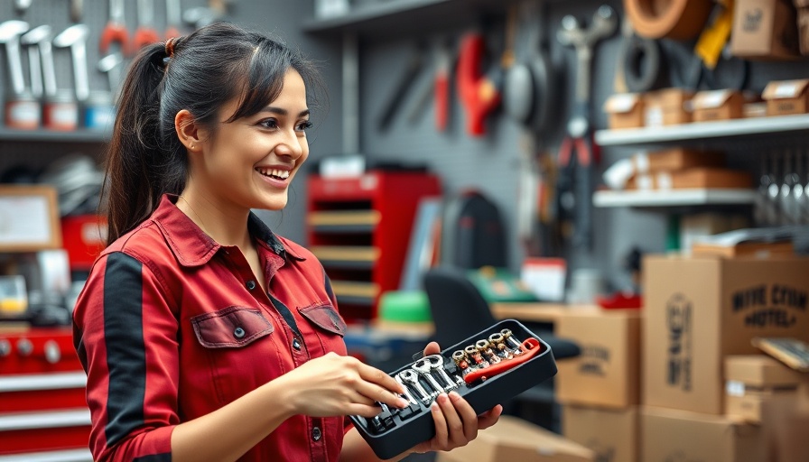 Saleswoman discussing Milwaukee PACKOUT Mechanics Tool Set in a shop.