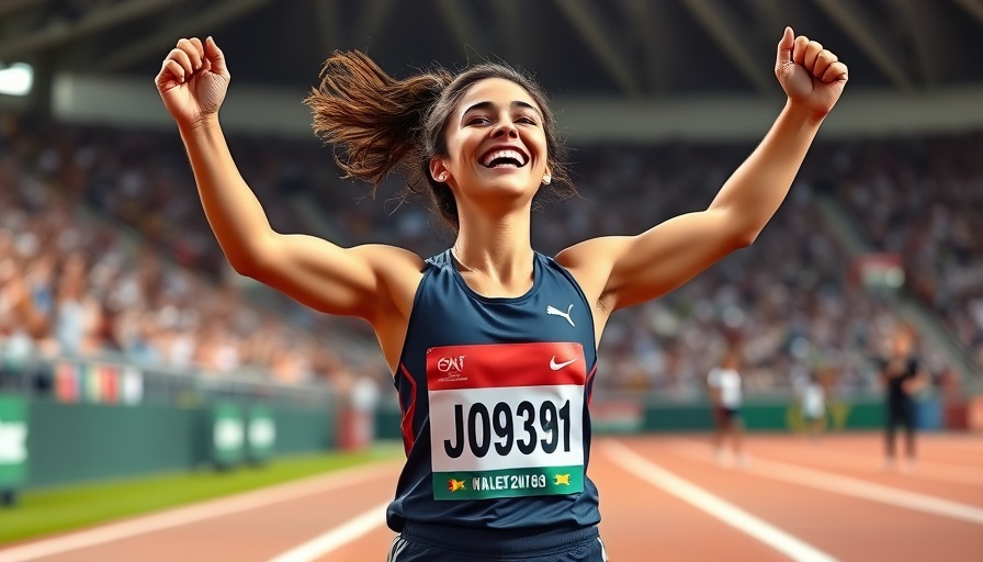 Femke Bol celebrates victory in Women’s 400H race, raising her arms.