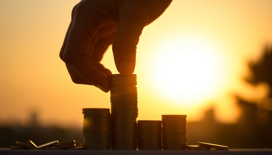 Silhouette of hand stacking coins against a sunset, representing financial planning for 401(k) plan for small business.