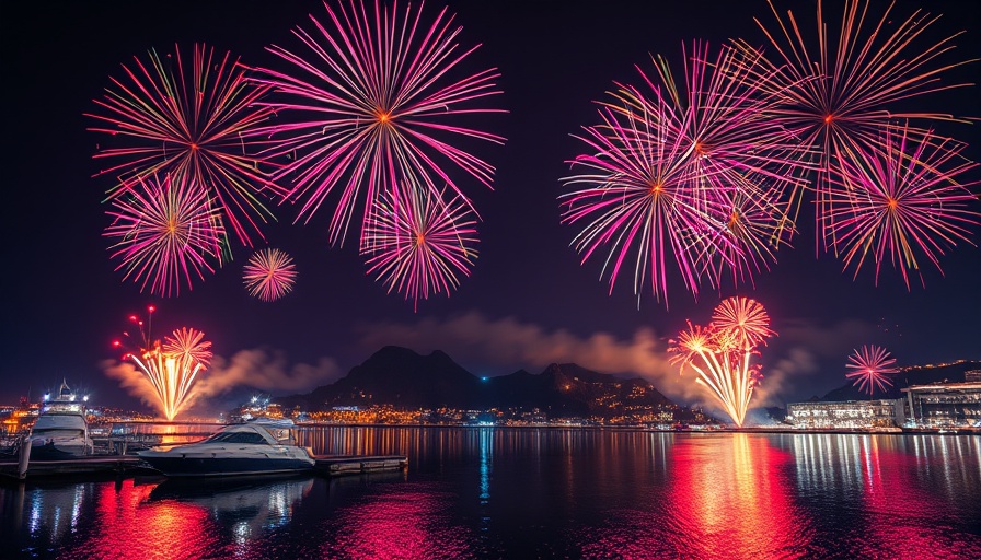Fireworks over Isle of Man harbor capturing life and opportunity.