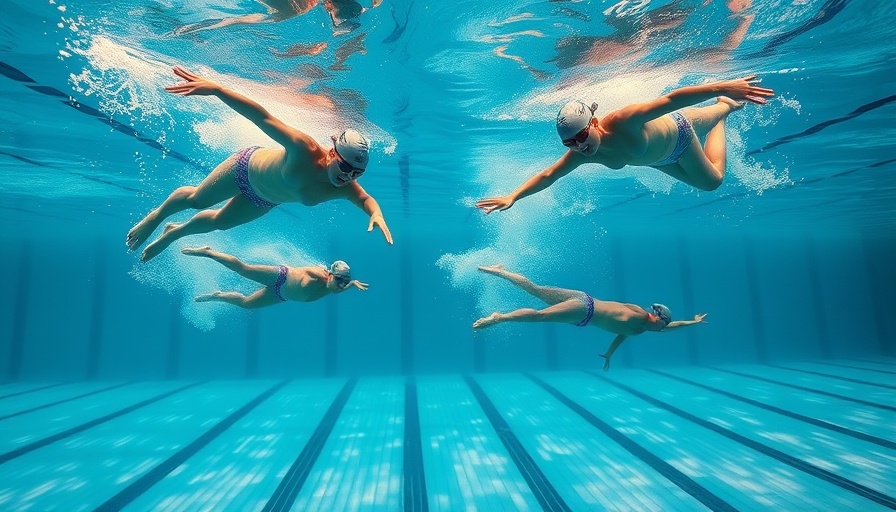 Dynamic swimmers showcase freestyle vs dolphin kick speed in a vibrant pool.