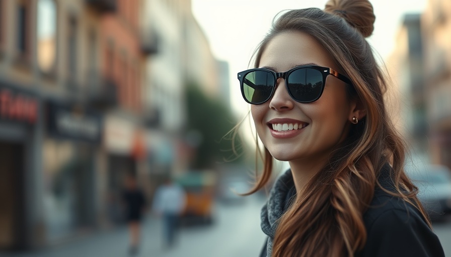 Young woman smiling outdoors with sunglasses, casual style