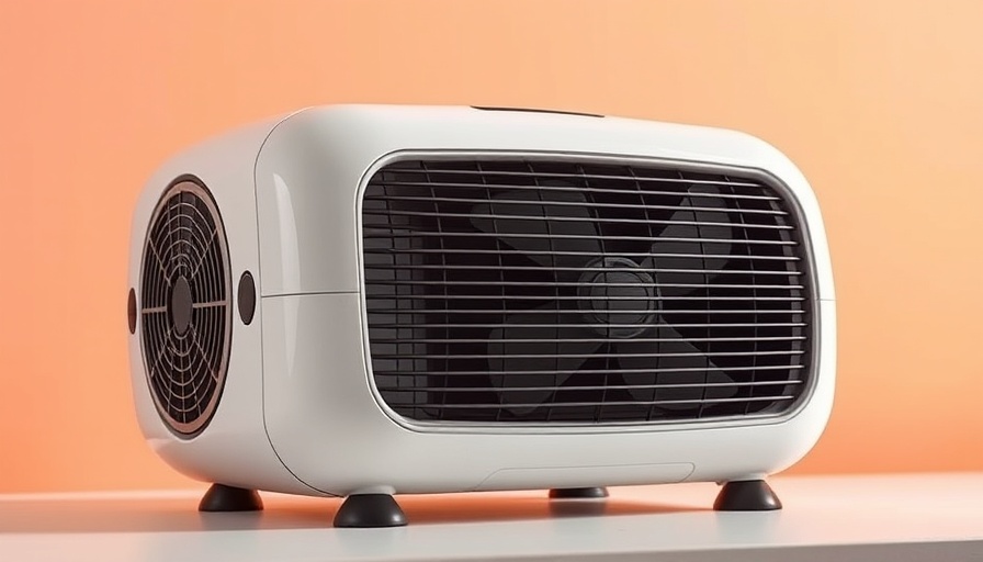 Modern Vornado space heater on a peach background.