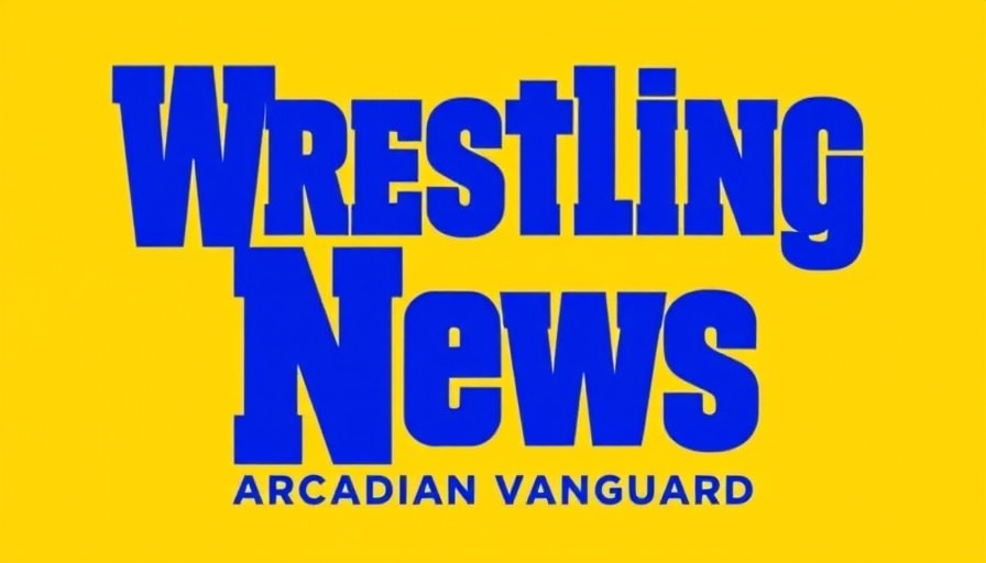 Wrestling News logo in bold blue on yellow, Arcadian Vanguard text.