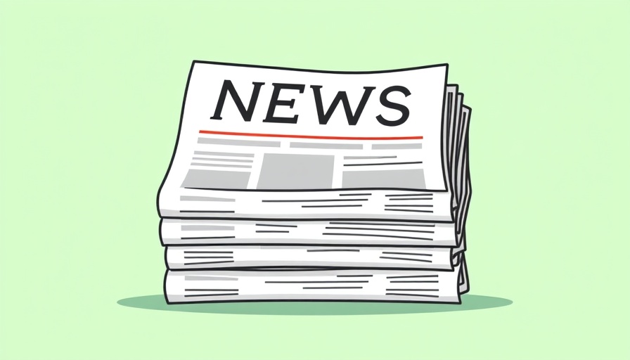 Illustrated newspapers with 'NEWS' headline, green background.