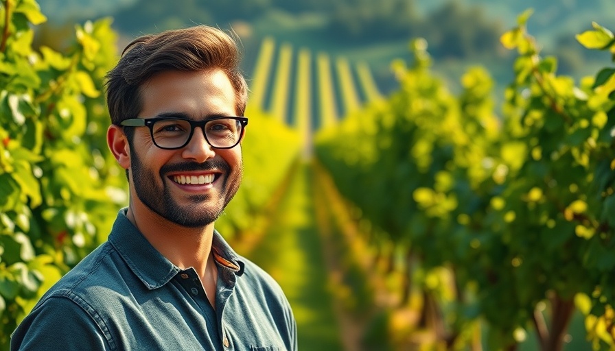 Top wine countries to retire in on a budget: vibrant vineyard scene with confident man