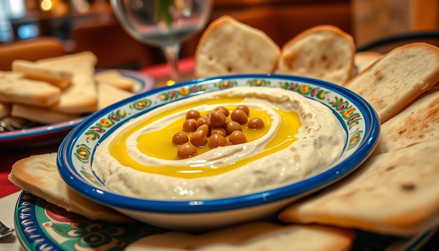 Delicious hummus with fresh Arabic bread in Qatar.