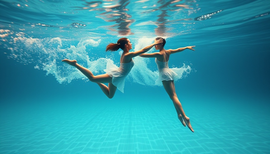 Underwater Dance with two synchronized swimmers creating reflections.