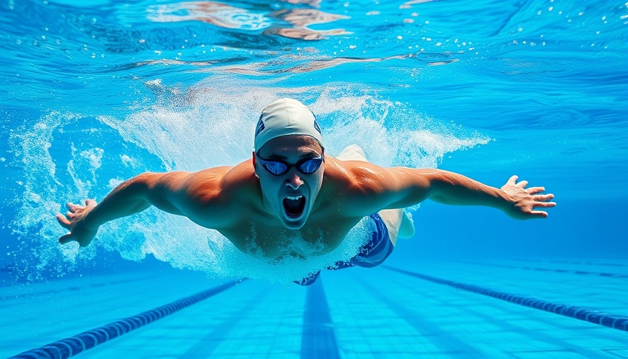 Exhausted swimmer practicing breathing technique, underwater view