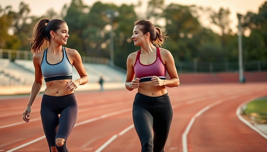 Athletic women walking on a track in conversation, TeeTee Terry.
