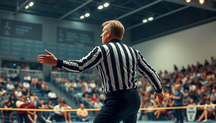Referee officiates at USMC Junior Nationals Wrestling match.