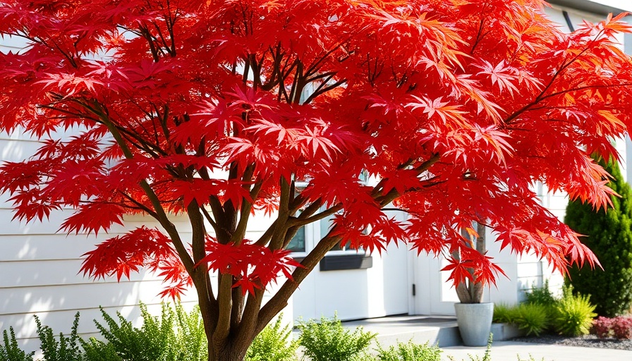 Japanese Maple tree with colorful foliage near a house for small trees safe to plant near your house.