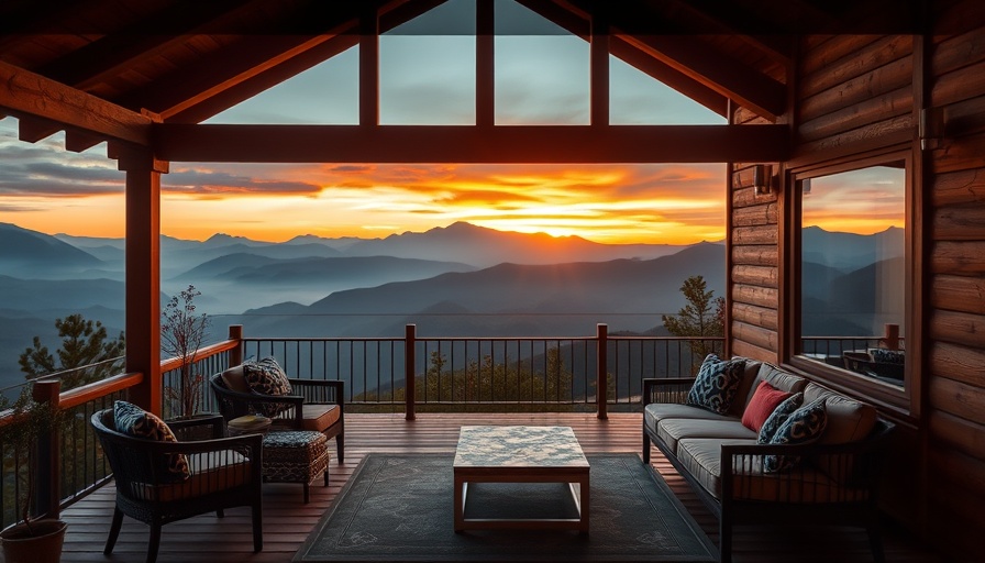 Peaceful veranda with mountain view at sunset, Transforming Your Life Through Gratitude theme.