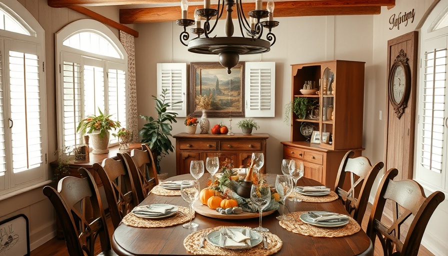 Rustic dining room with fall home decor trends, featuring wooden table and chandelier.