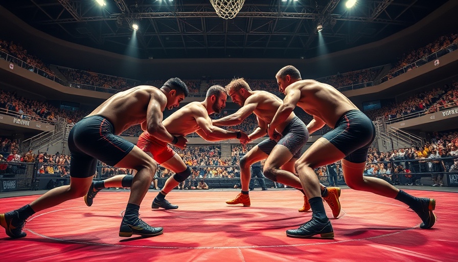 Dharaleen vs Harker in a wrestling match at an indoor arena.